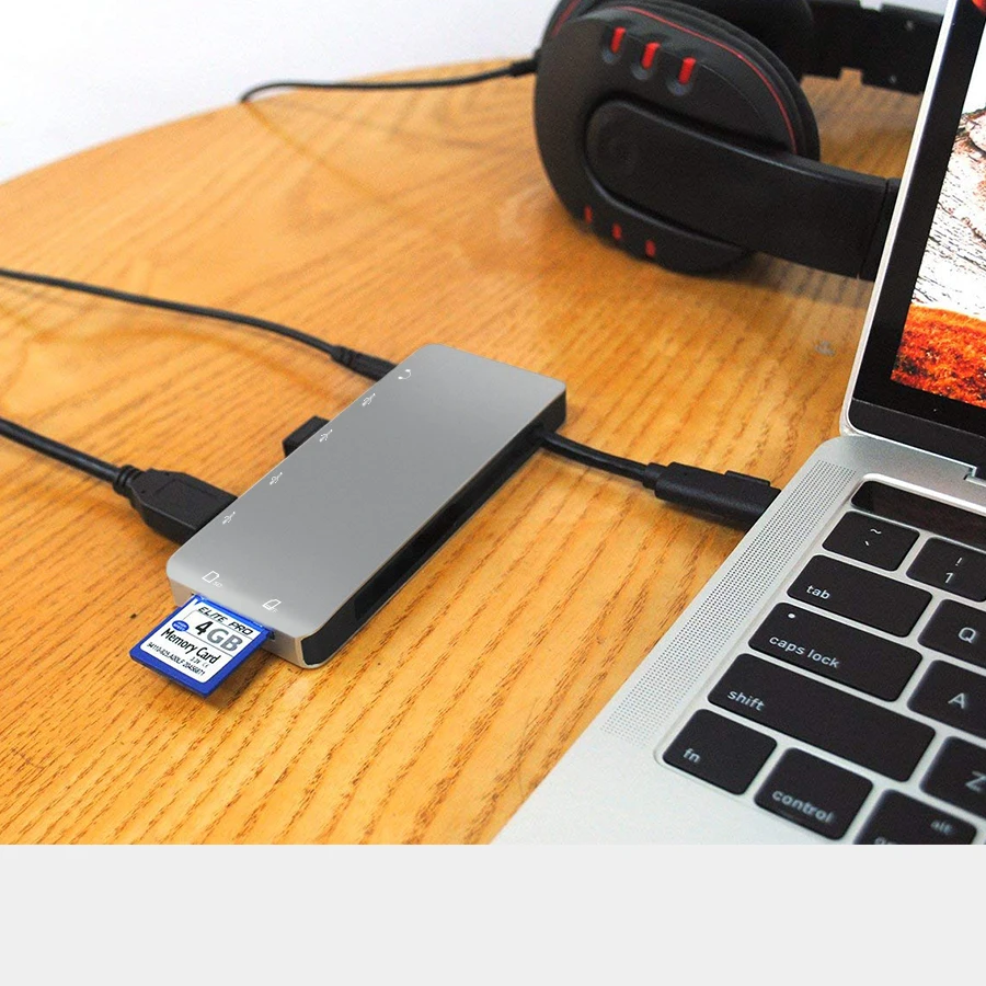 7 в 1 USB-C 2,0*2 тип-c концентратор порт 4K к USB 3,0*2 для Lightning аудио/Mic порт 3,5 мм разъем адаптер с SD/TF концентратор-картридер