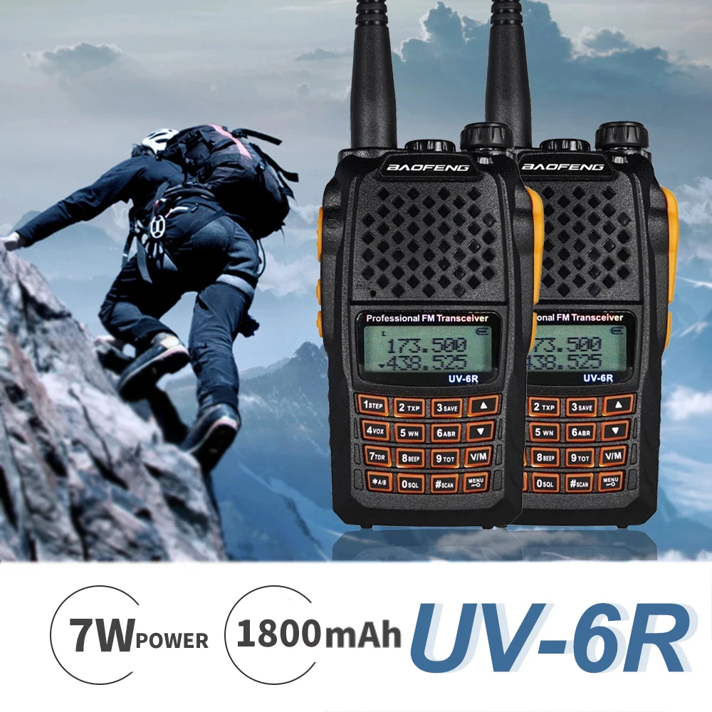 2pcs Power 7W Baofeng UV-6R Walkie Talkie VHF/UHF Dual Band Portable FM Transceiver Two Way Ham CB Radio Upgrade UV5R Hunting