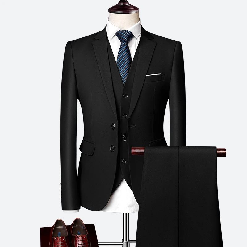 

Пиджак + брюки + жилет/Новинка 2021, мужские деловые облегающие костюмы, свадебный костюм из трех предметов, блейзеры, пальто, брюки, жилет