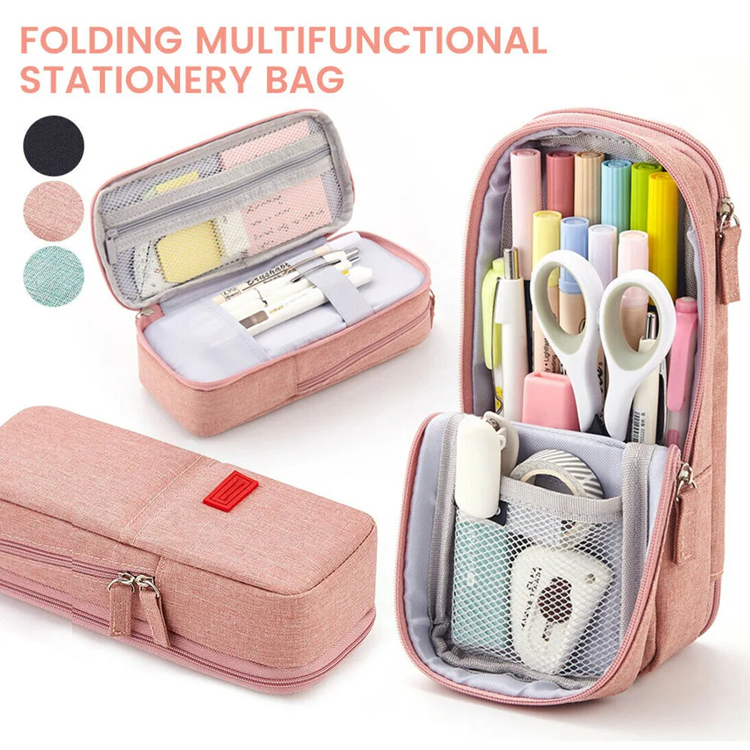 

Stationery Pencil Box Pencilcase Zip Pen Pouch Bag Fold Canvas Student Stationery Storage Organizer School Office Travel Gift