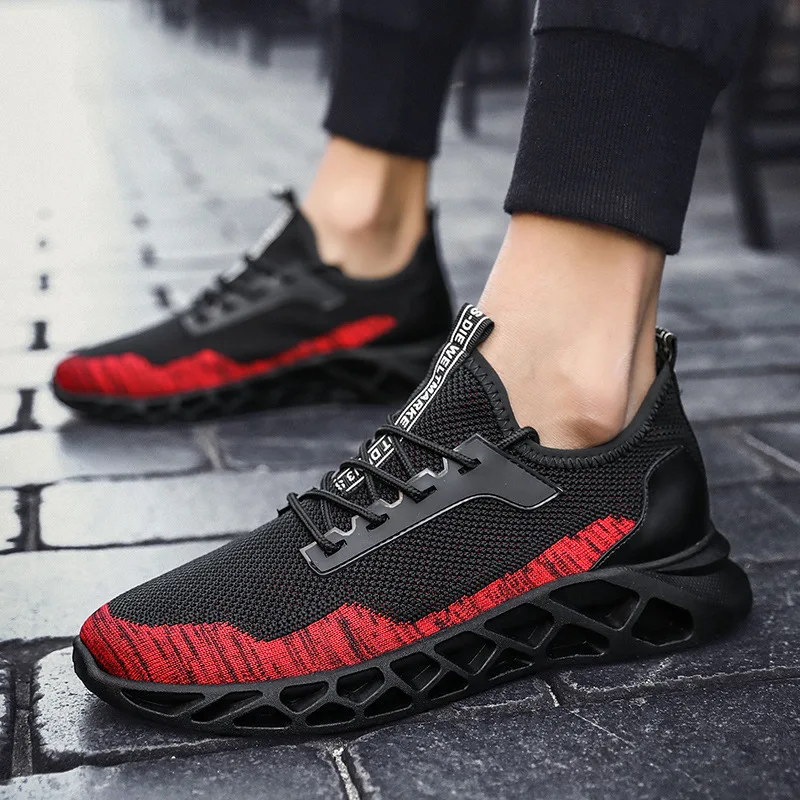 black red Новая мужская Вулканизированная обувь Повседневные Удобные мужские кроссовки износостойкая Нескользящая мужская обувь кроссовки - Цвет: black red