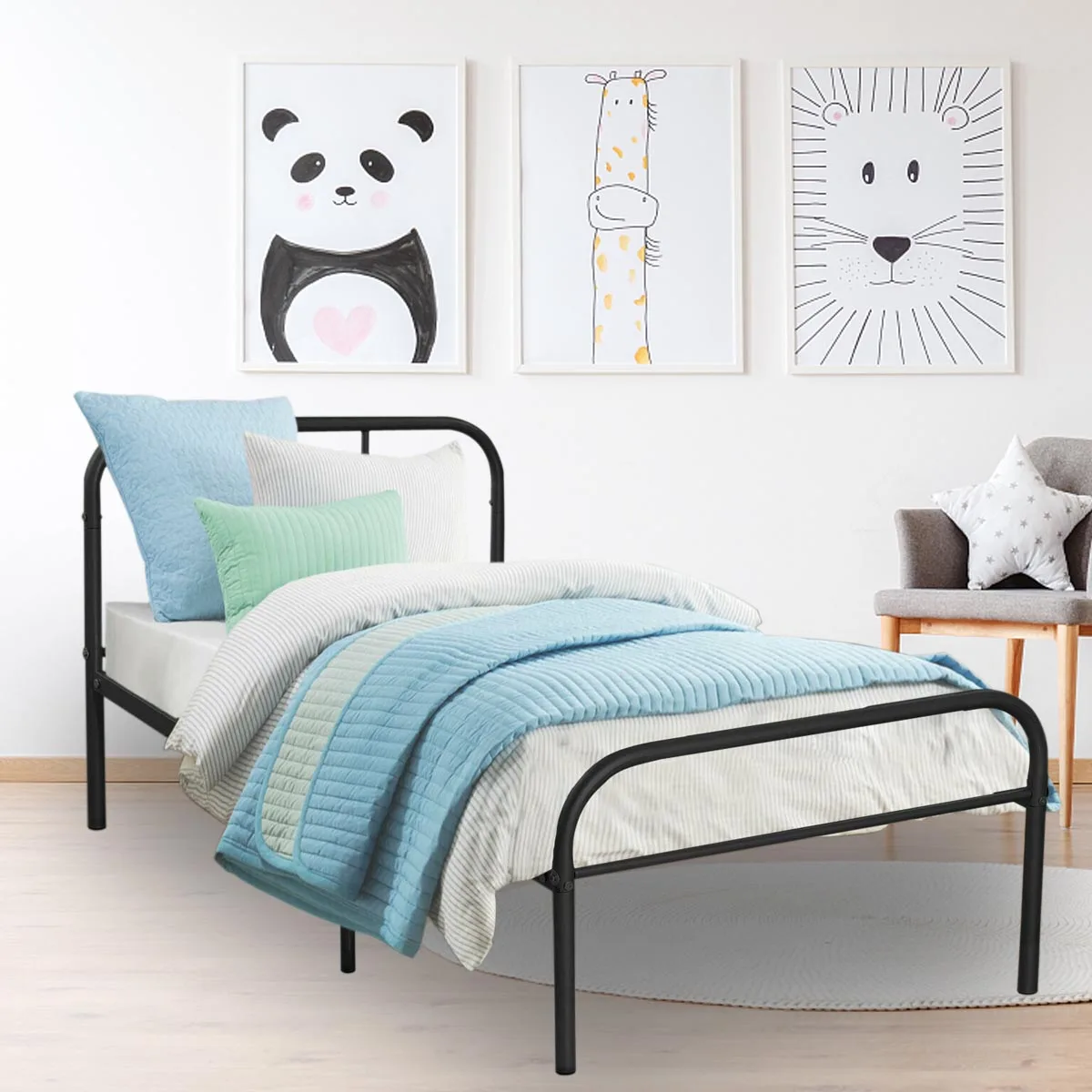 

74.8x39in Creative Folding Metal Bed Frame Home Bedroom Furniture Dormitory Single Simple Modern Iron Bed Frames 190x99CM