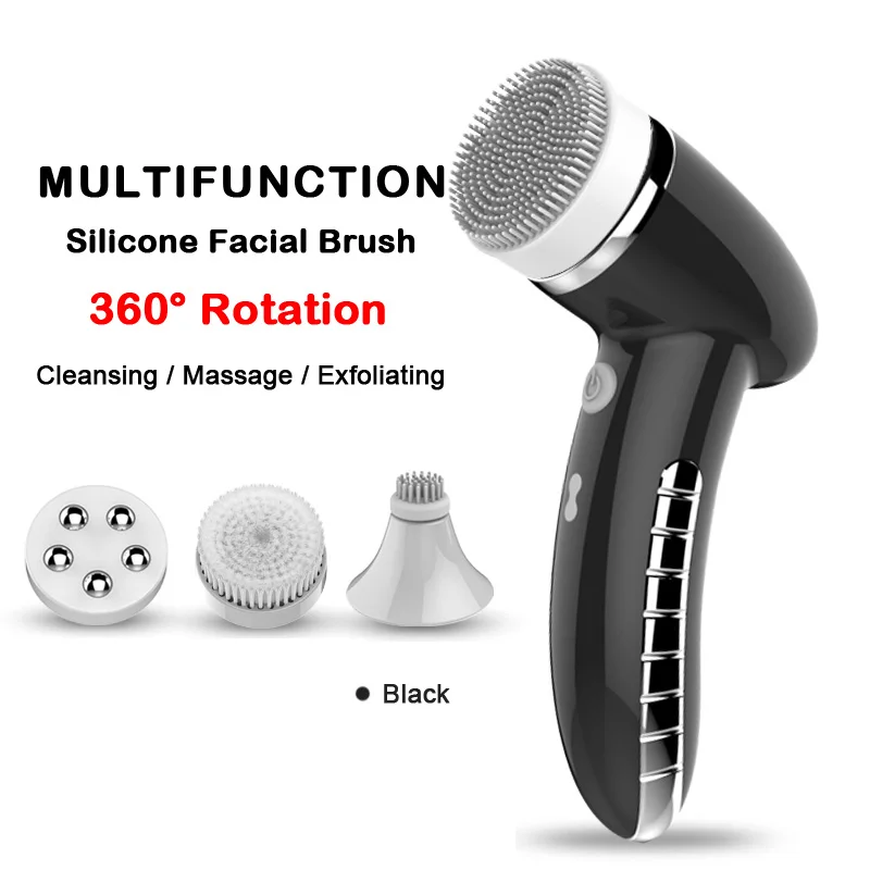 

Facial Cleansing Brush Sonic Vibration Mini Face Cleaner Silicone Deep Pore Cleaning Electric Waterproof Massage with 4 Heads