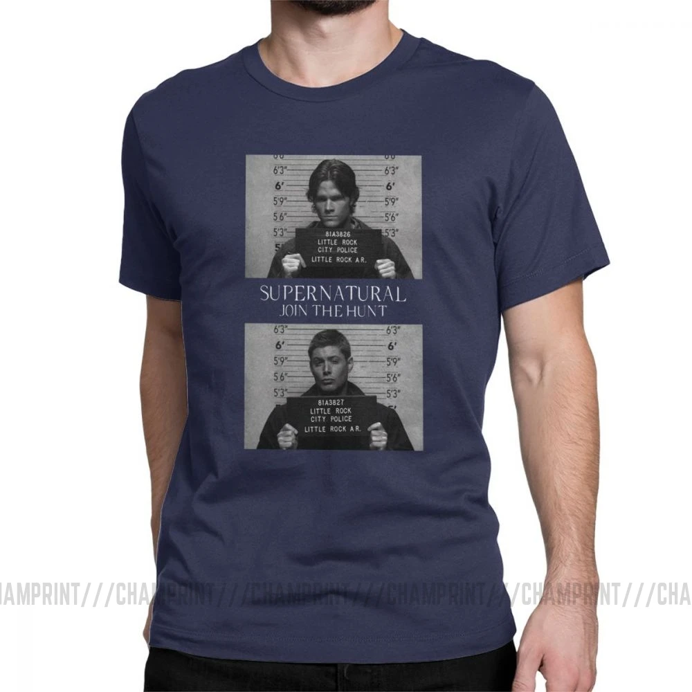 Сверхъестественная футболка Mugshot's Spn Brothers Angel Футболка мужская размера плюс одежда сумасшедшая футболка с круглым вырезом очищенный хлопок - Цвет: Тёмно-синий