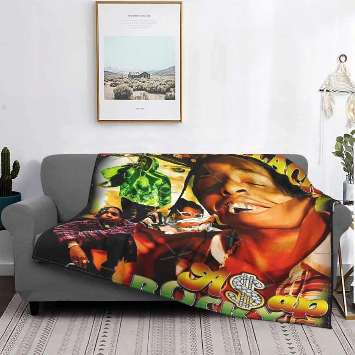 

Asap-Manta rocosa con capucha para niños, a cuadros para cama colcha, manta