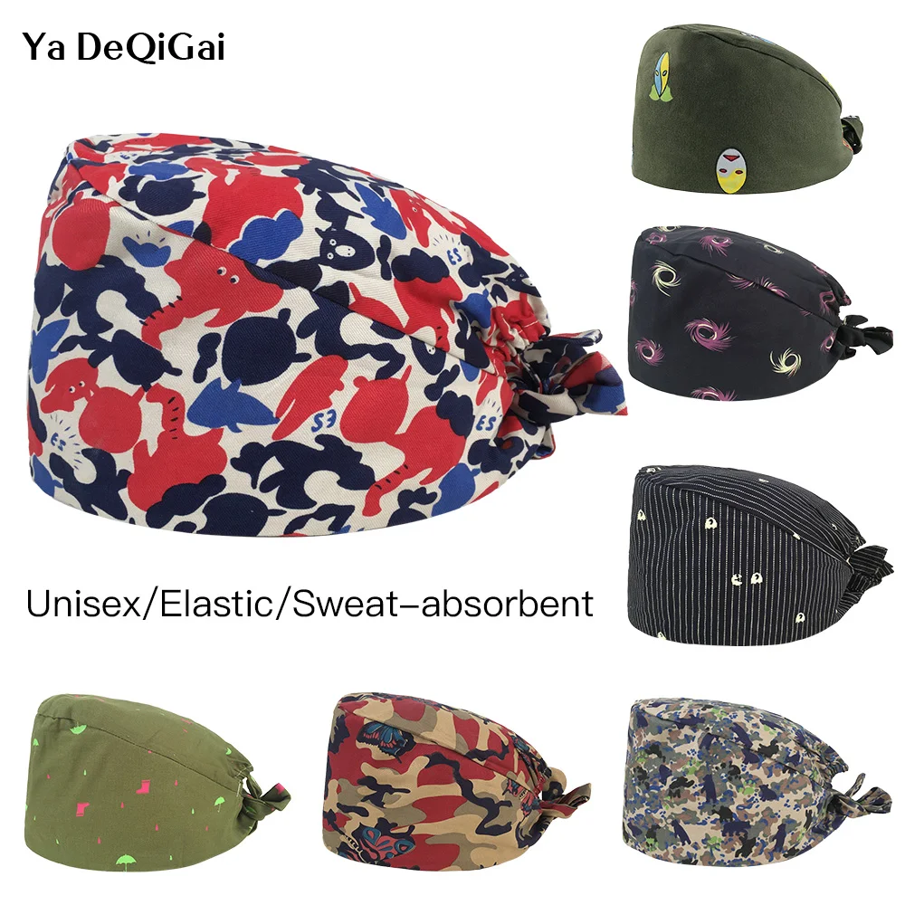 

Elastic Print Dust-proof scrubs cap Cotton Tooth Beauty work hats with Sweat towel Health service scrub hat wholesale prices new