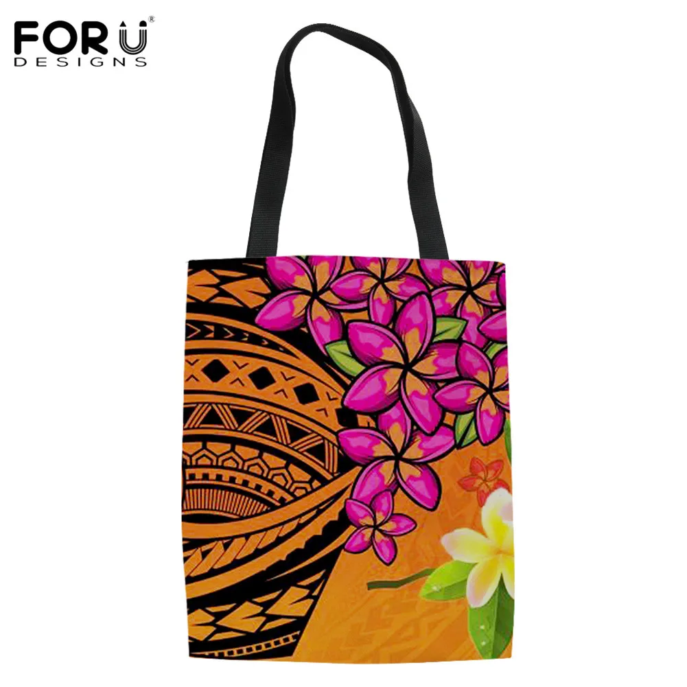 

Женские сумки на плечо FORUDESIGNS высокого качества, полинезийская Плюмерия с цветочным узором, легкая холщовая Хлопковая Сумка-тоут для продук...