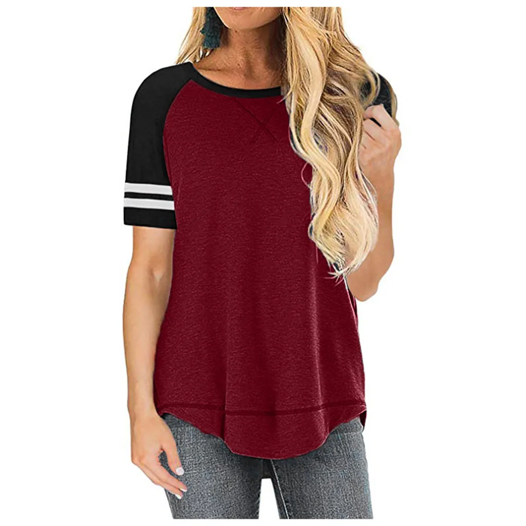 Футболка женская с круглым вырезом модный Повседневный Топ в контрастную