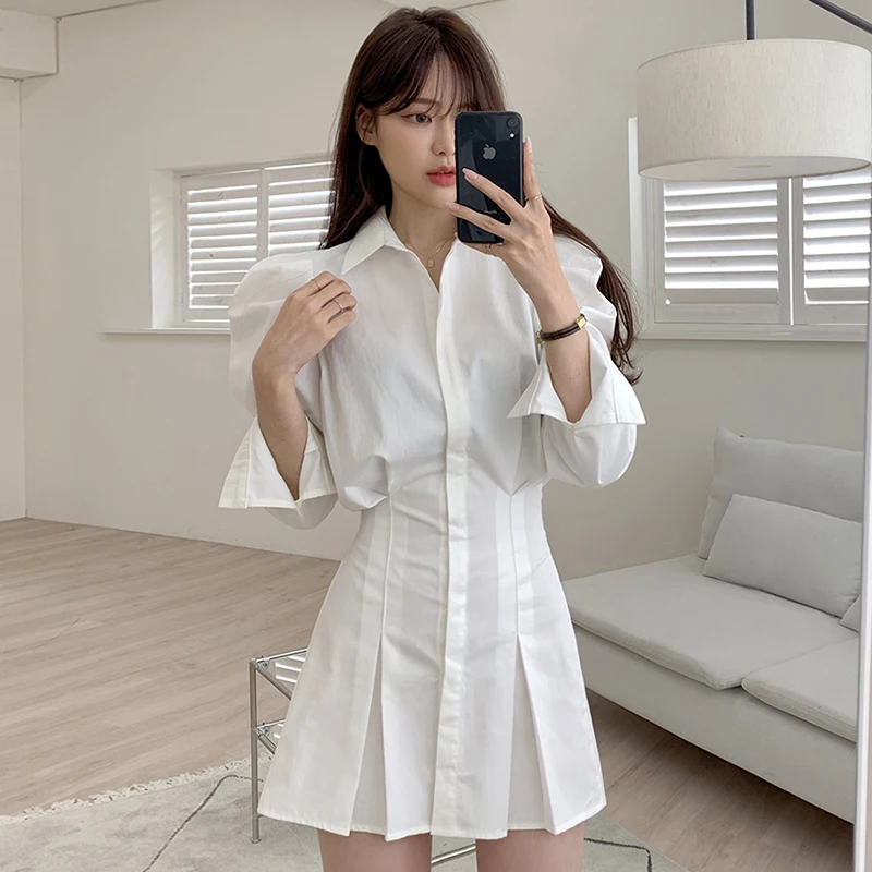 

Spring Autumn Chic Long Sleeve Simple Dress 2021 Women High Waist Classy Slim Korean Temperament Solid Casual Fashion Vestido