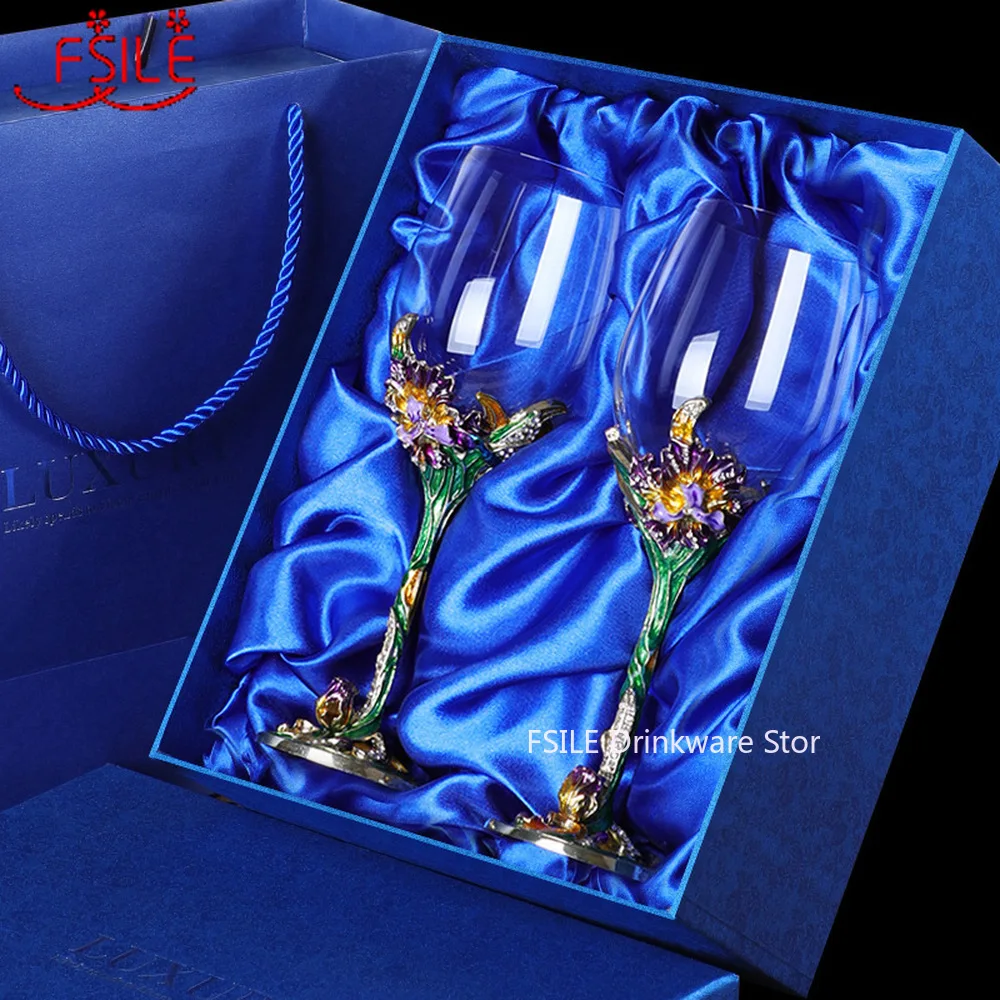 

2-piece gift box enamel wine glass crystal glass set high grade crystal glass wine glass champagne glass