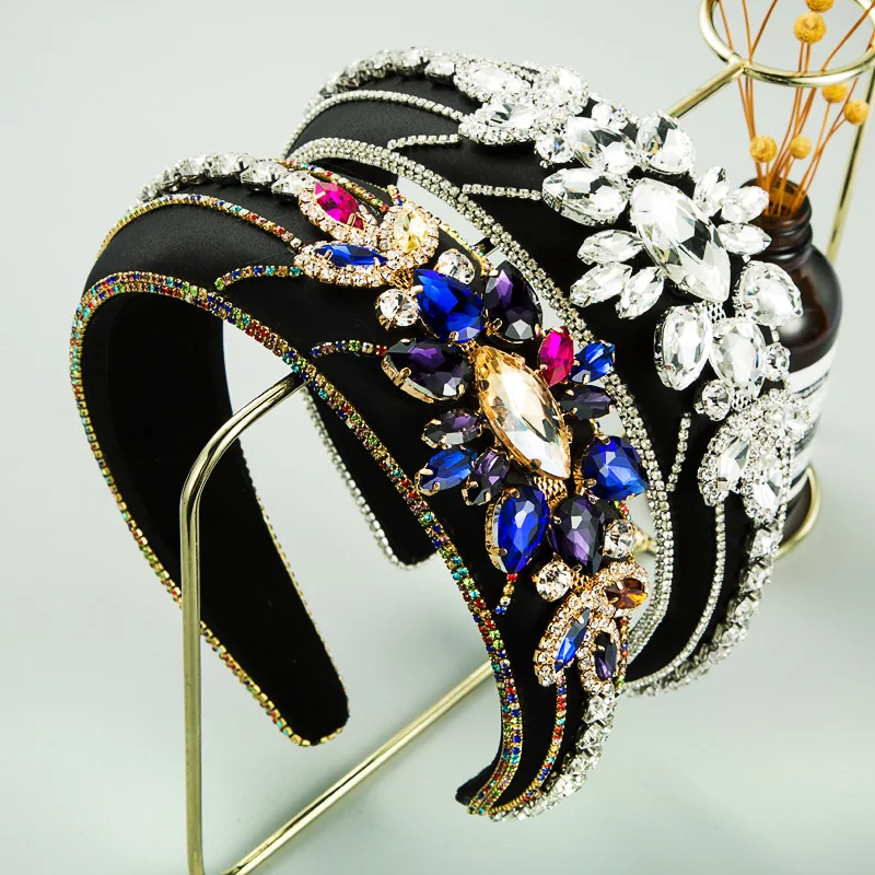 

Sparkly Bejeweled Padded Headbands Chic White/Colorful Rhinestones Crystal Hairbands for Women Party Boho Girl Wide Headbands