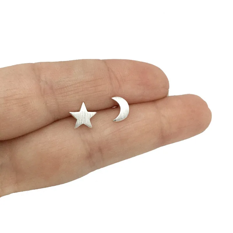 Dainty Asymmetrical Crescent Moon And Star Stud Earrings Women Celestial Mismatched Mini Studs Boho Minimalist Mothers Day Gift | Украшения