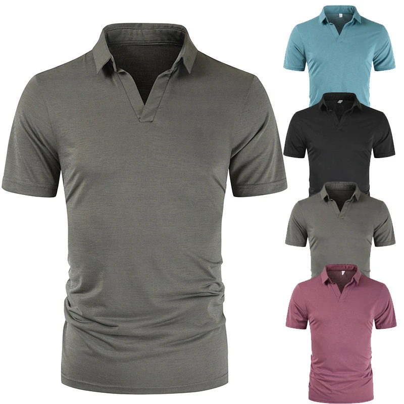 

2020 New Men's Sexy V Neck Short Sleeve T-shirts Slim Fit Solid Color T Shirt Male Fitness Casual tshirt Tops M-3XL