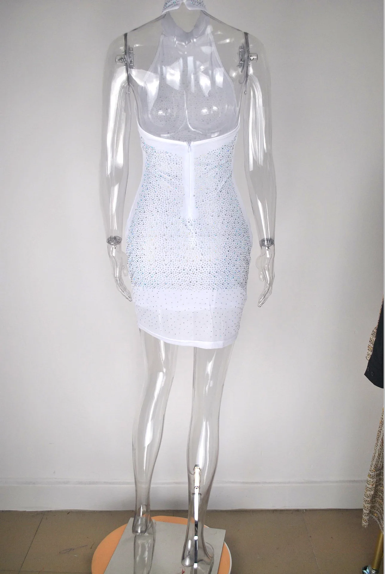 

Women's Dress Halter Backless Mesh Rhinestone Evening Sexy Nightclub Dresses