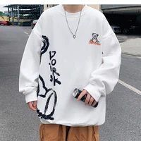 hong kong style bear print crew neck sweatshirt mens spring and autumn plus size tide brand ins pullover harajuku clothes men