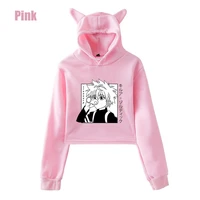 anime hunter x hunter hoodie womens sweatshirt kawaii printed cat ears hooded cropped top womens fleece warm pullover sweater