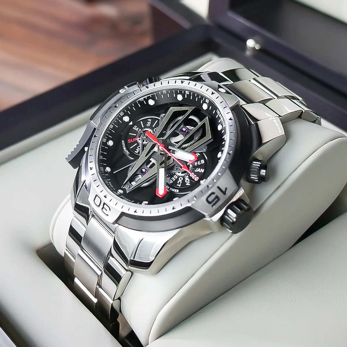 Фото Мужские часы Reef Tiger/RT Unique Transformers Dial, водонепроницаемые, 100 м, механические, из нержавеющей стали 316L, автоматические. №4