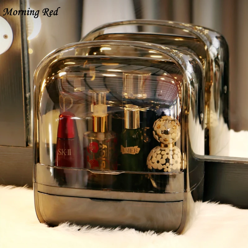 Модная черная коробка для хранения косметики двойная дверь Пыленепроницаемая