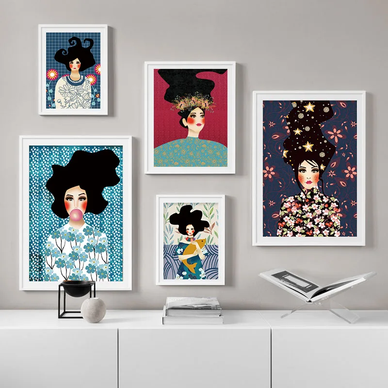 Модная Картина на холсте с изображением девушки из пузырей Постер в