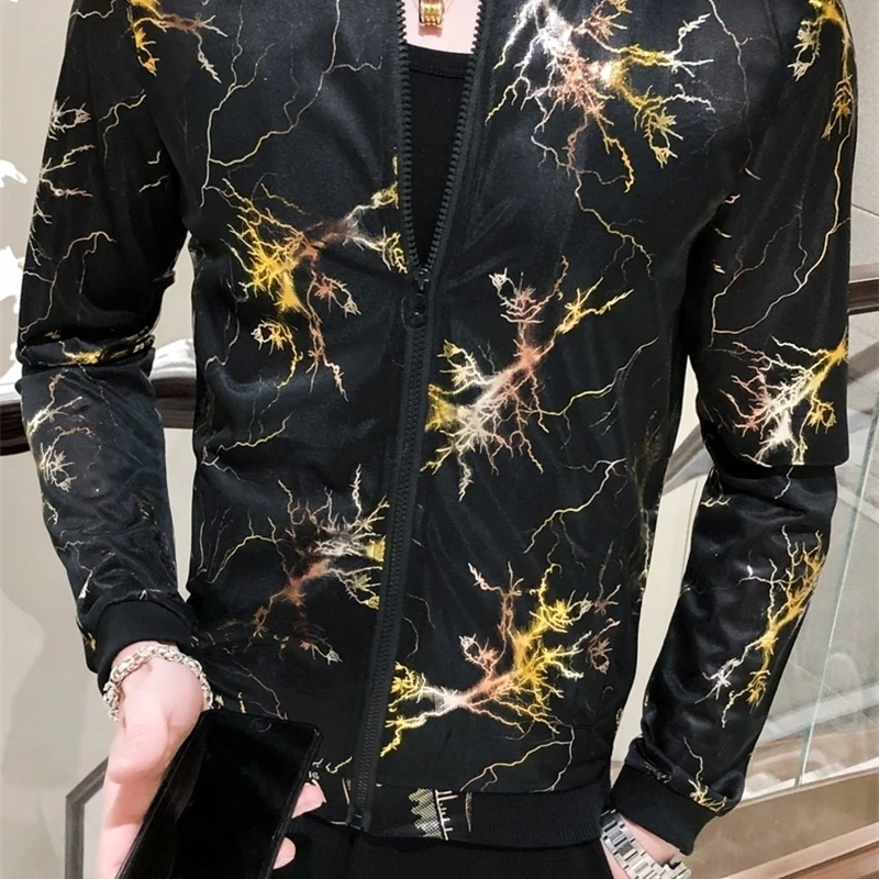 

designer Black fashion transparent gold spring aluminum coat with zipper for men's street wear