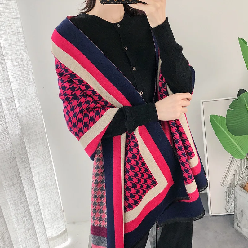 

Classical Swallow Gird Wool Scarves Women Autumn Winter Thick Warm Houndstooth Cashmere Scarf and Shawl