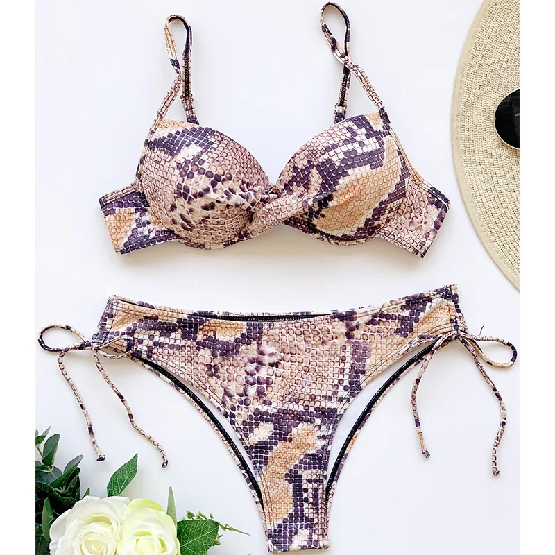 

Sexy Snake Skin Bikini 2021 Mujer Animal Print Swimsuit Brazilian Push Up Thong 2 Piece Set Swimwear Women Sunmmer Beach Biquini