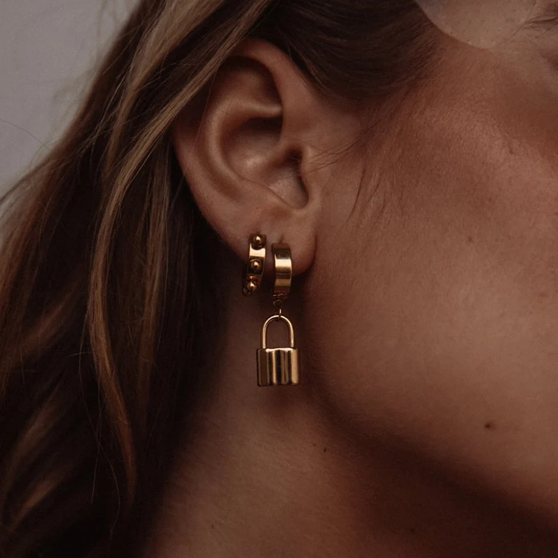HUGGIE PAD Серьги с замком крошечные серьги кольца маленькие LOVE LOCK|Серьги-подвески| |