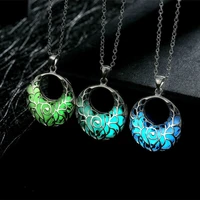 in locket moon glowing luminous dark glow pendant hollow silver color choker necklace