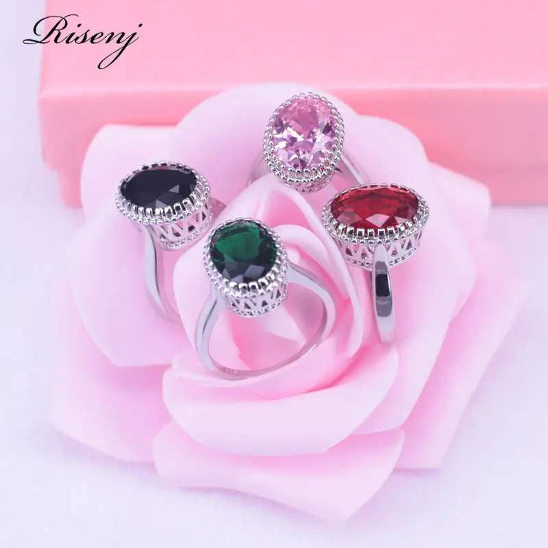 Много цветов большой овальный Топ зеленый кубический циркон серебряный цвет