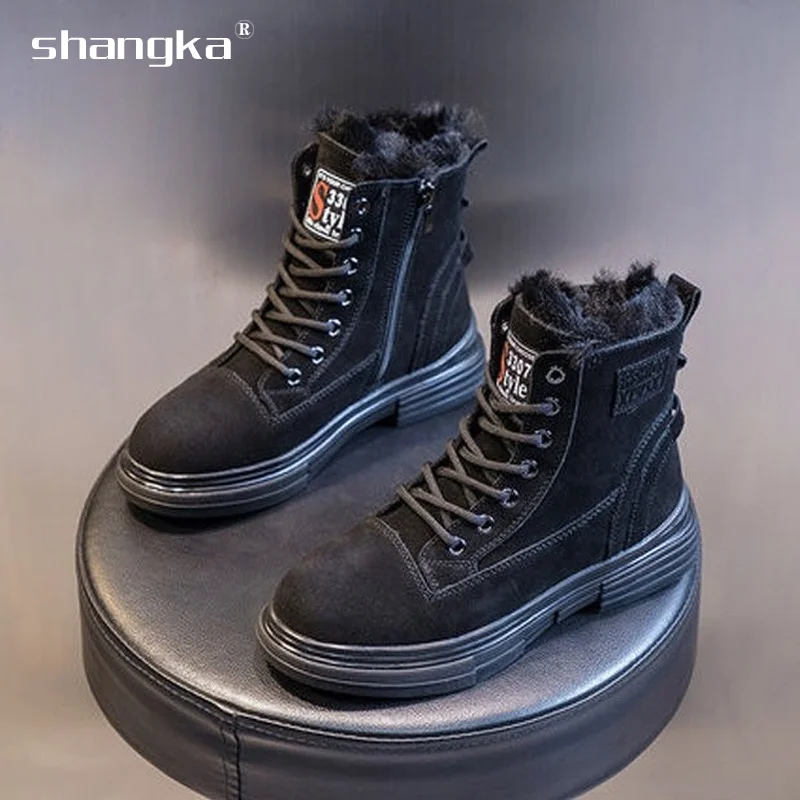 

Ботильоны с подкладкой для снежной погоды, женская кожаная зимняя обувь для женщин, замшевые Ботинки Martin, модные теплые водонепроницаемые ж...