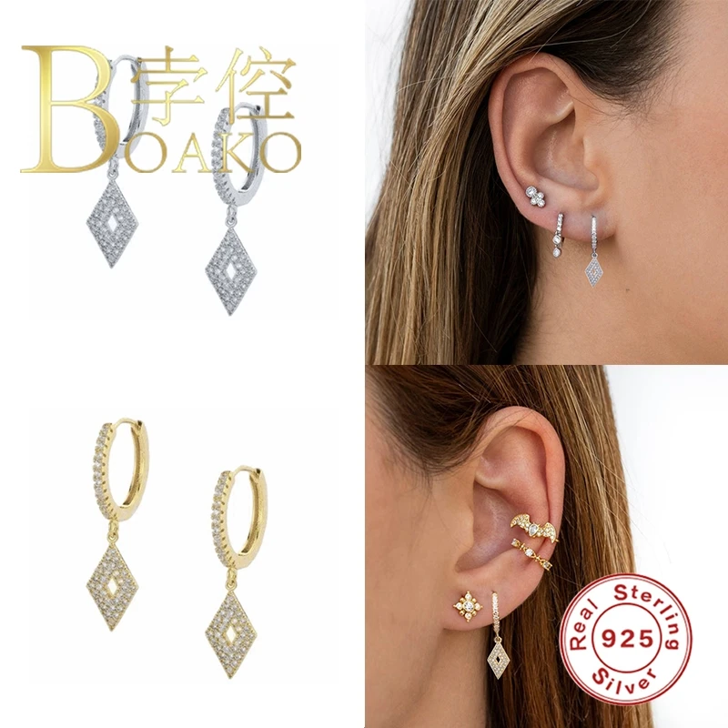 

BOAKO Square Pendant Earrings For Women 925 Sterling Silver Earrings Dangle Jewelry Piercing Earings Brincos Aretes #9.9