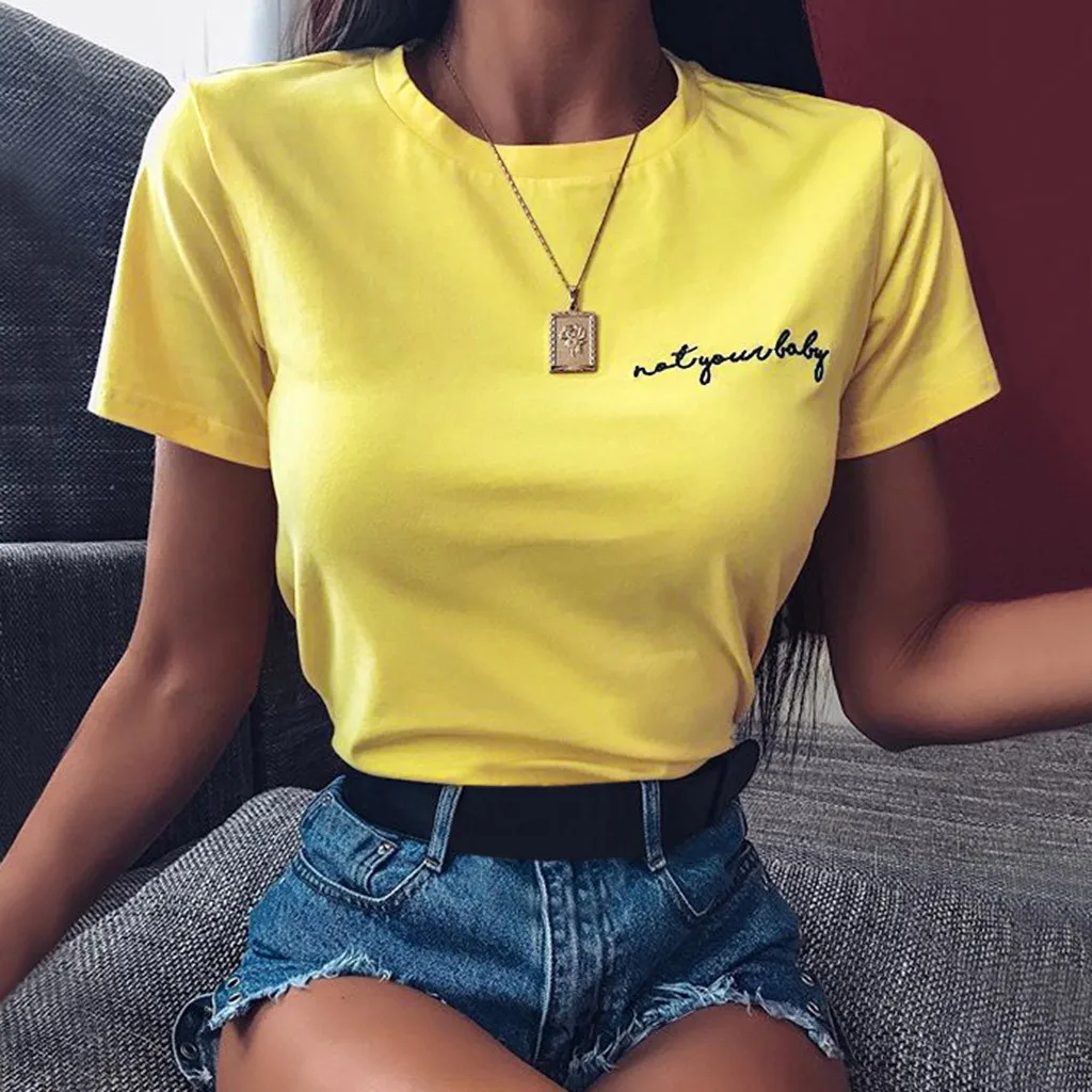 Не ваша леди карман печати Женская футболка неоновый желтый хлопок Повседневная