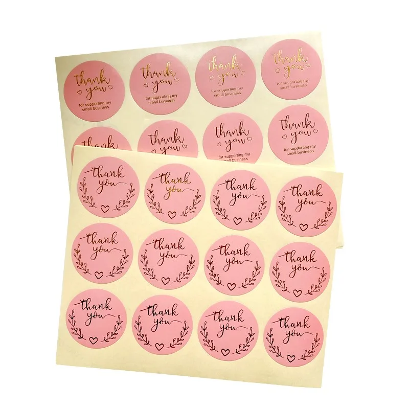 

1200pcs Wholesale Bronzing sticker pink wheat ear love Round thank you self package sealing label 3.5CM Free shipping