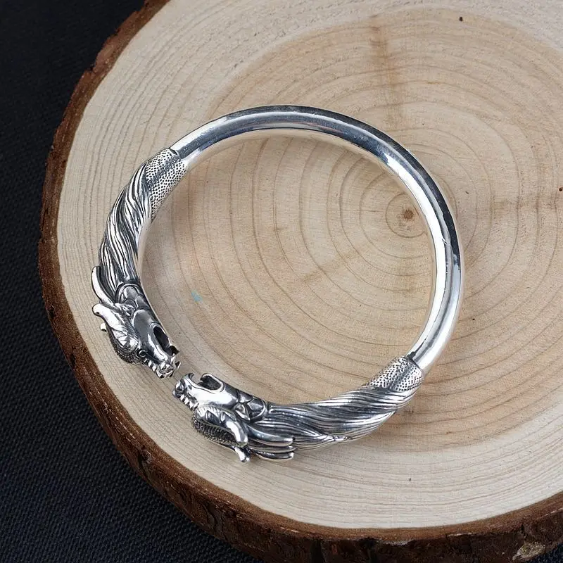 Мужской винтажный браслет в виде дракона из серебра 990 пробы изящное ювелирное