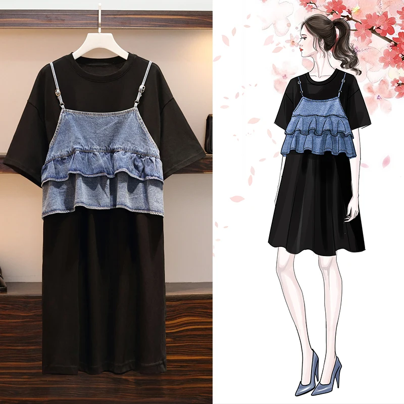 Женский комплект из 2 предметов летнее платье с коротким рукавом и бретельками