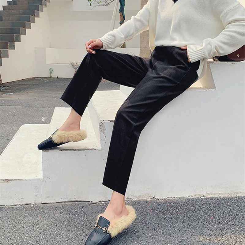REALEFT зимние женские теплые шерстяные широкие брюки OL Стильные повседневные