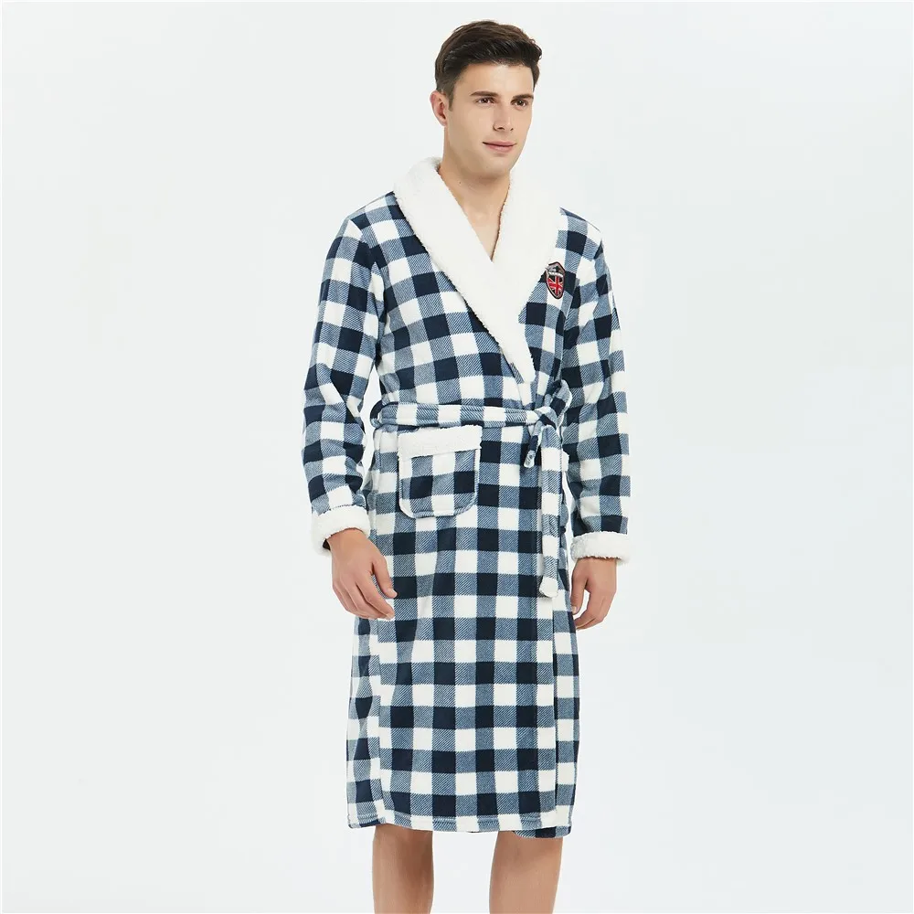 

Soft Nightgown Men Flannel Warm Kimono Robe Gown Sleepwear Casual Intimate Lingerie Oversize Bathrobe Autumn Winter New Homewear