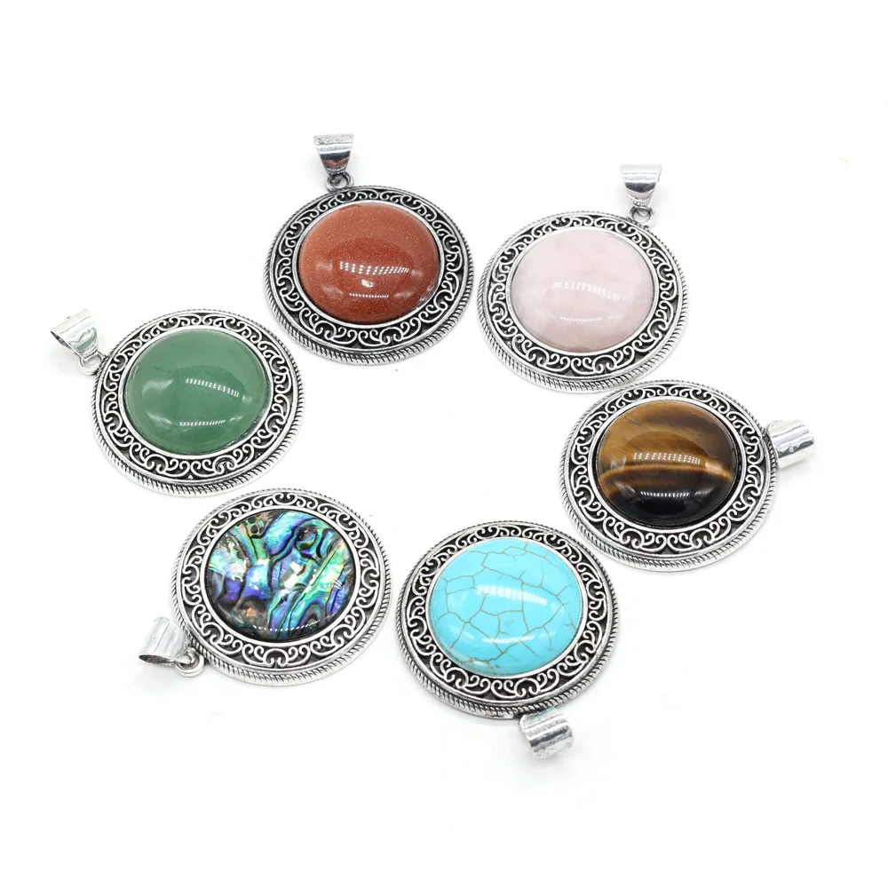 

Natural Rose Quartzs Pendant Round Shape Tiger Eye Stones Charms Fit Couple Pendant Exquisite Jewelry Gift Size 38x42mm