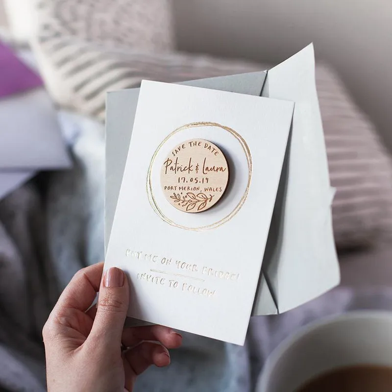 Цветочный деревянный магнит персонализированная свадьба сохранить дату