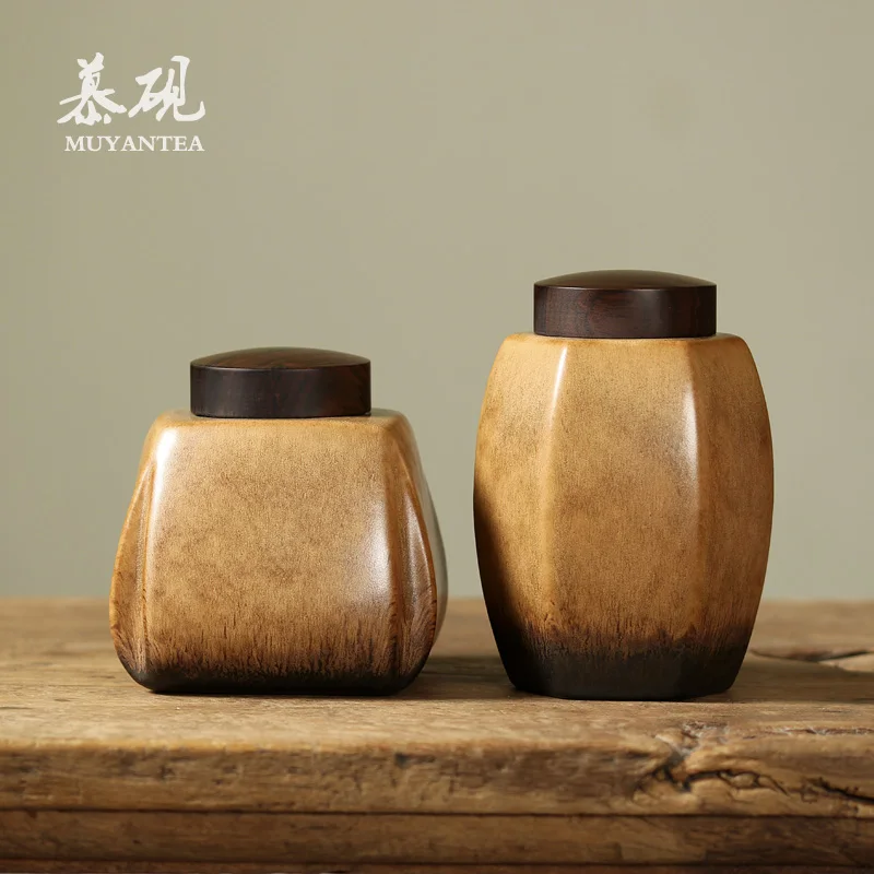 

MuYan ceramic pot of pu 'er tea storage tanks Japanese kiln POTS awake household ebony cover seal pot of tea