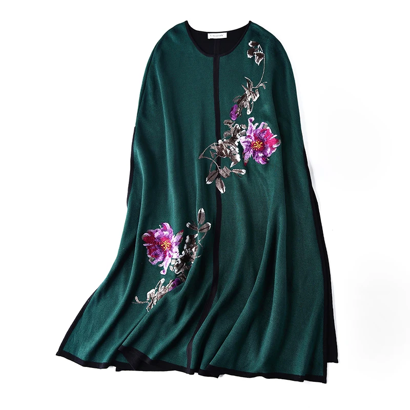 Женский винтажный шерстяной плащ с цветочной вышивкой элегантная Свободная