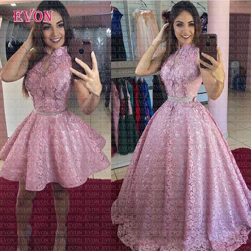 Элегантное кружевное бальное платье для выпускного вечера 2 в 1 розовое вечернее