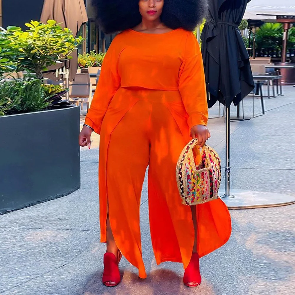 

4XL 5XL Plus Size Loose Pants Sets Womens Orange Blouse & Wide Leg Pants High Waisted African Fashion Elegant Evening Outfit Set