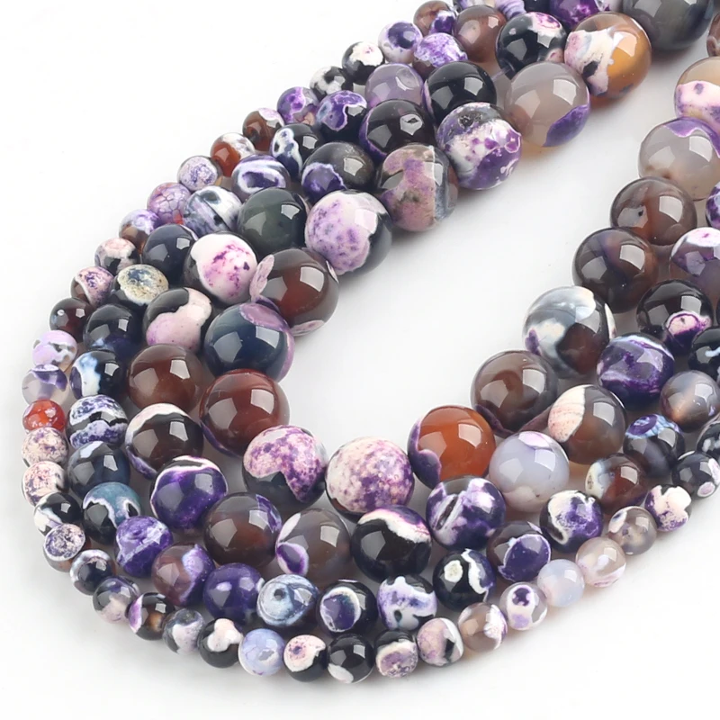 Natural Stone Purple Fire Agates Beads Round Loose Spacer For Jewelry Making DIY Bracelets 15''Strand/Inches 6/8/10/12mm | Украшения