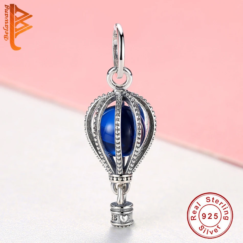 Модные 925 стерлингового серебра Подвески синий горячий воздух воздушный шар
