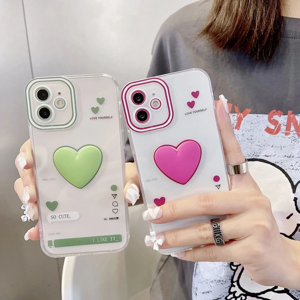 

Fashion Cartoon 3D Love Heart Candy Color Clear Phone Case for iPhone 12 11 Pro XS Max XR X 7 8 Plus SE2 Soft Silicon Back Cover