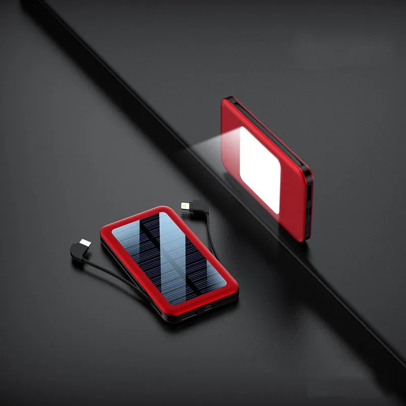 10000mAh Solar Power Bank Fast Charger Built in Cable LCD Type C Powerbank Portable Charging for Iphone Xiaomi gift | Мобильные