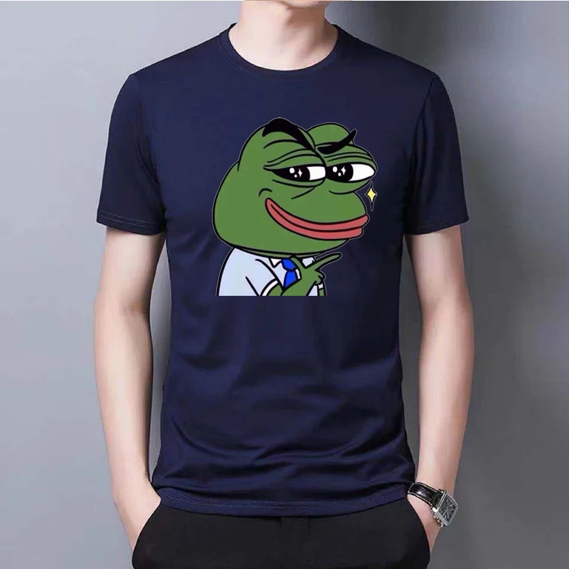 

Fashion trendy brand loose T-shirt male frog print short-sleeved O-neck T-shirt European code male and female same style