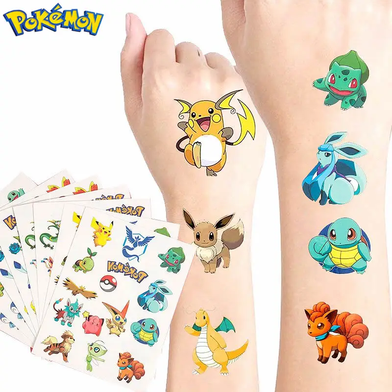 TAKARA TOMY-pegatinas de tatuajes de Pok&eacute;mon, calcoman&iacute;as impermeables originales de Pikachu, calcoman&iacute;as bonitas de navidad, cumplea&ntilde;os, dibujos animados Kawaii, regalo para ni&ntilde;os y ni&ntilde;as-0