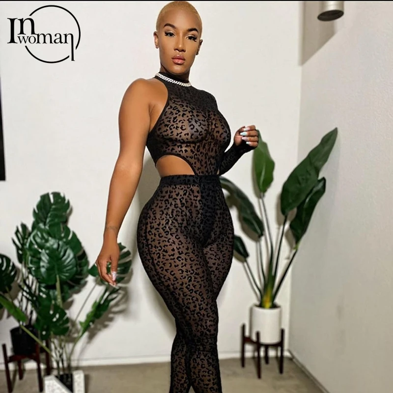

Inwoman Sleeveless Bodycon O Neck Transparent Top and Pant Set Clubwear Sexy Summer Outfits Women Matching Sets 2 Two Piece Set